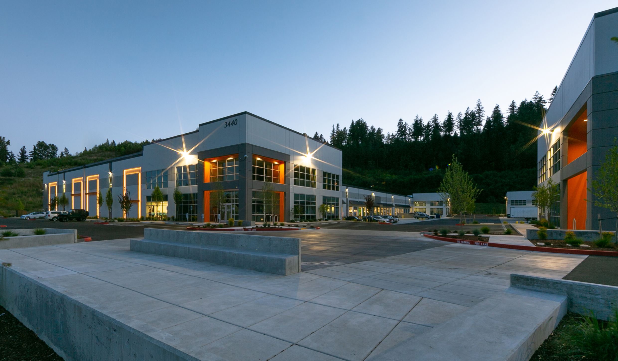 Sumner Ridge picnic plaza in the evening