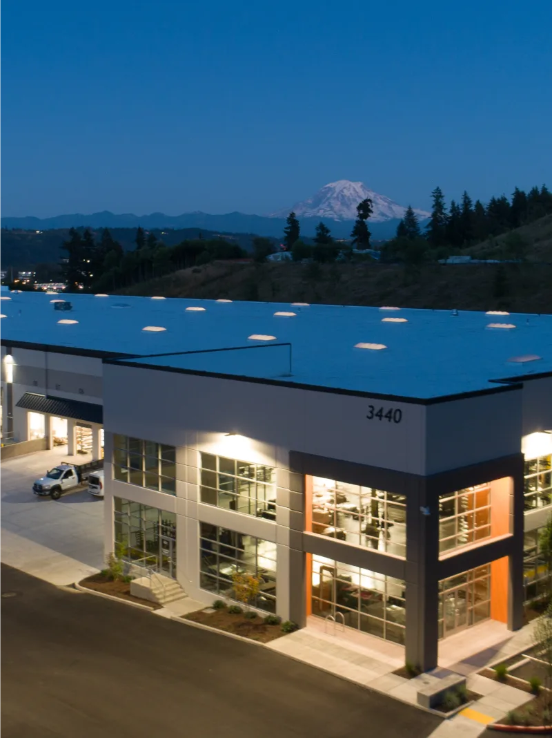 Sumner Ridge at dusk with Mount Rainier on the horizon