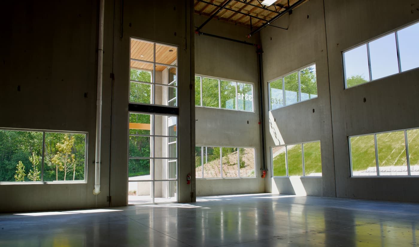 Interior shell with window walls at Seaway West