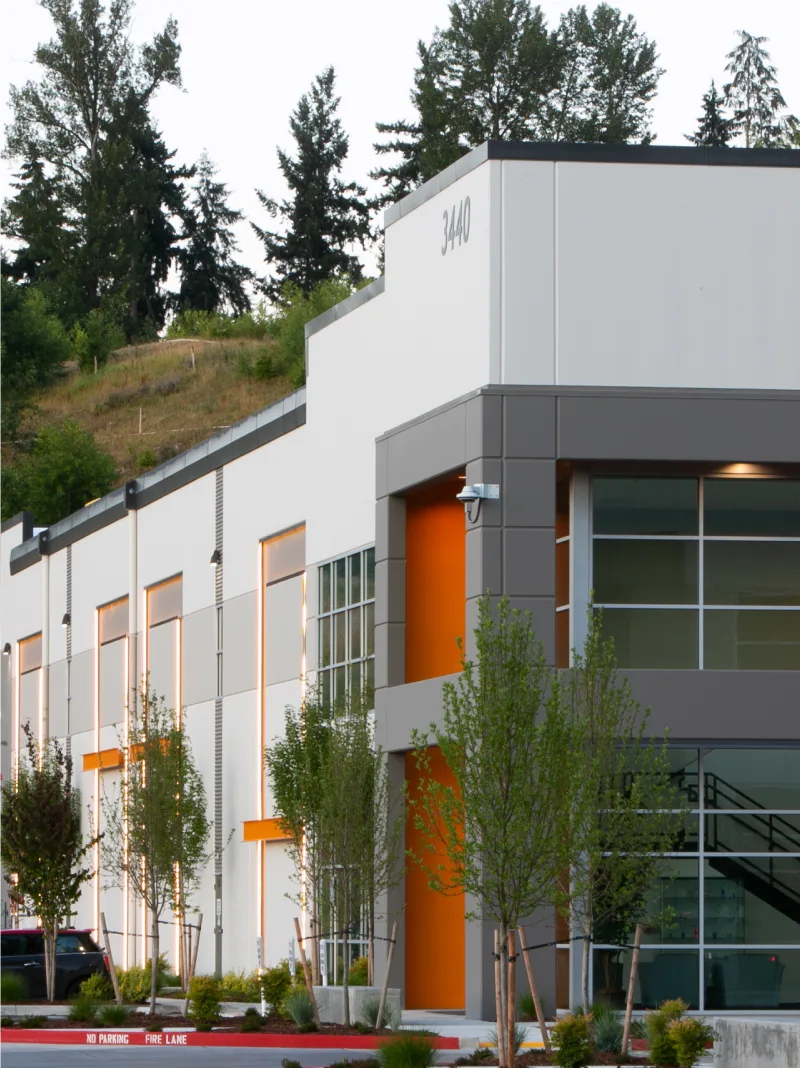 Sumner Ridge facade with orange accents