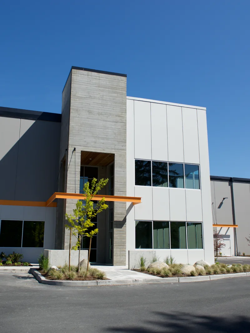 Seaway West entry with concrete tower and orange canopy