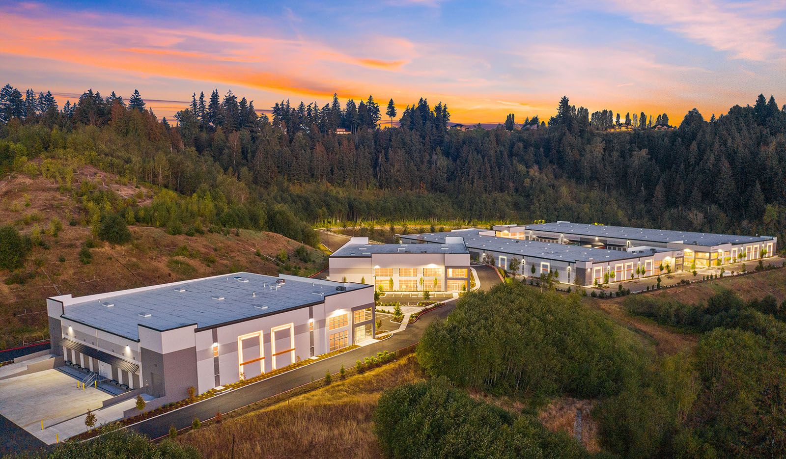 Aerial view of Sumner Ridge at dusk