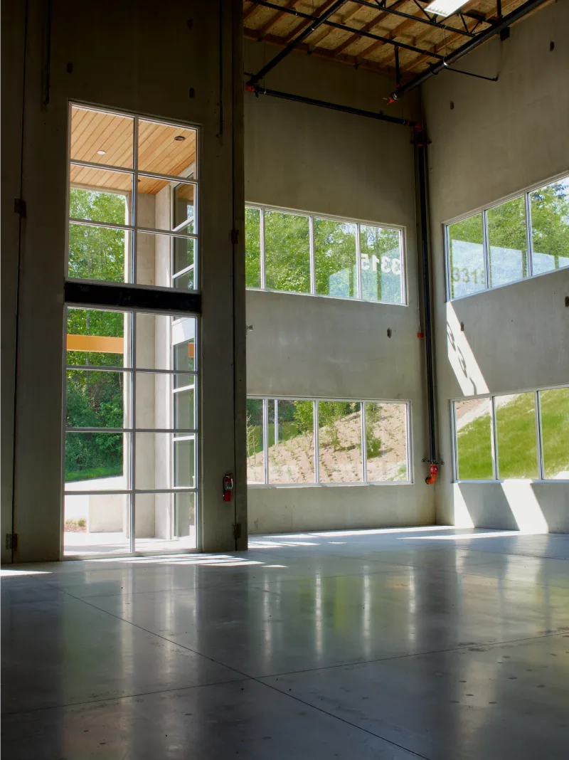 Interior with full-height windows at Seaway West