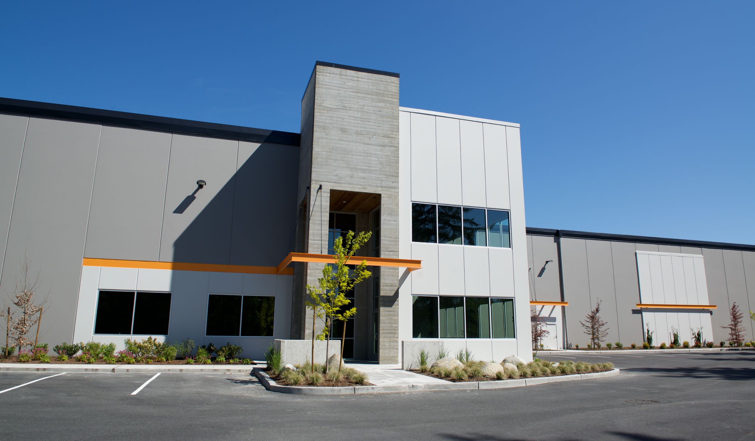 Seaway West facade with orange accent stripe
